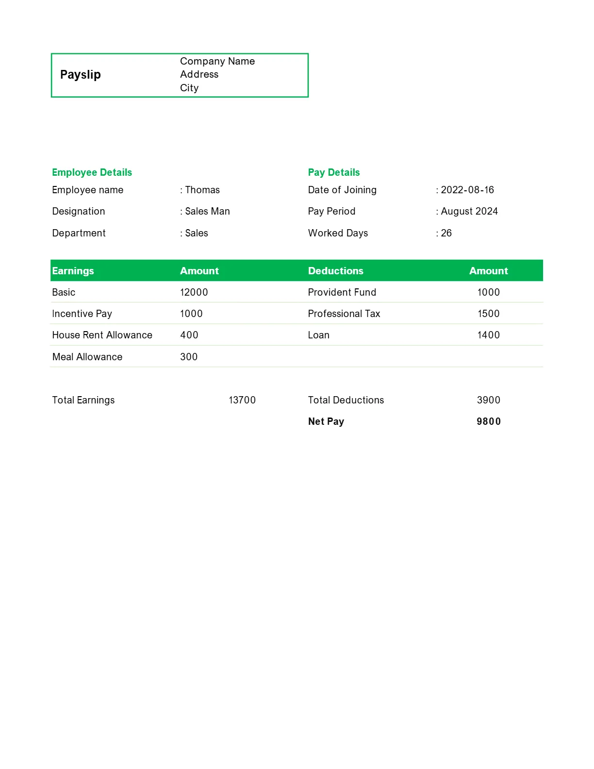 Salary Slip Format