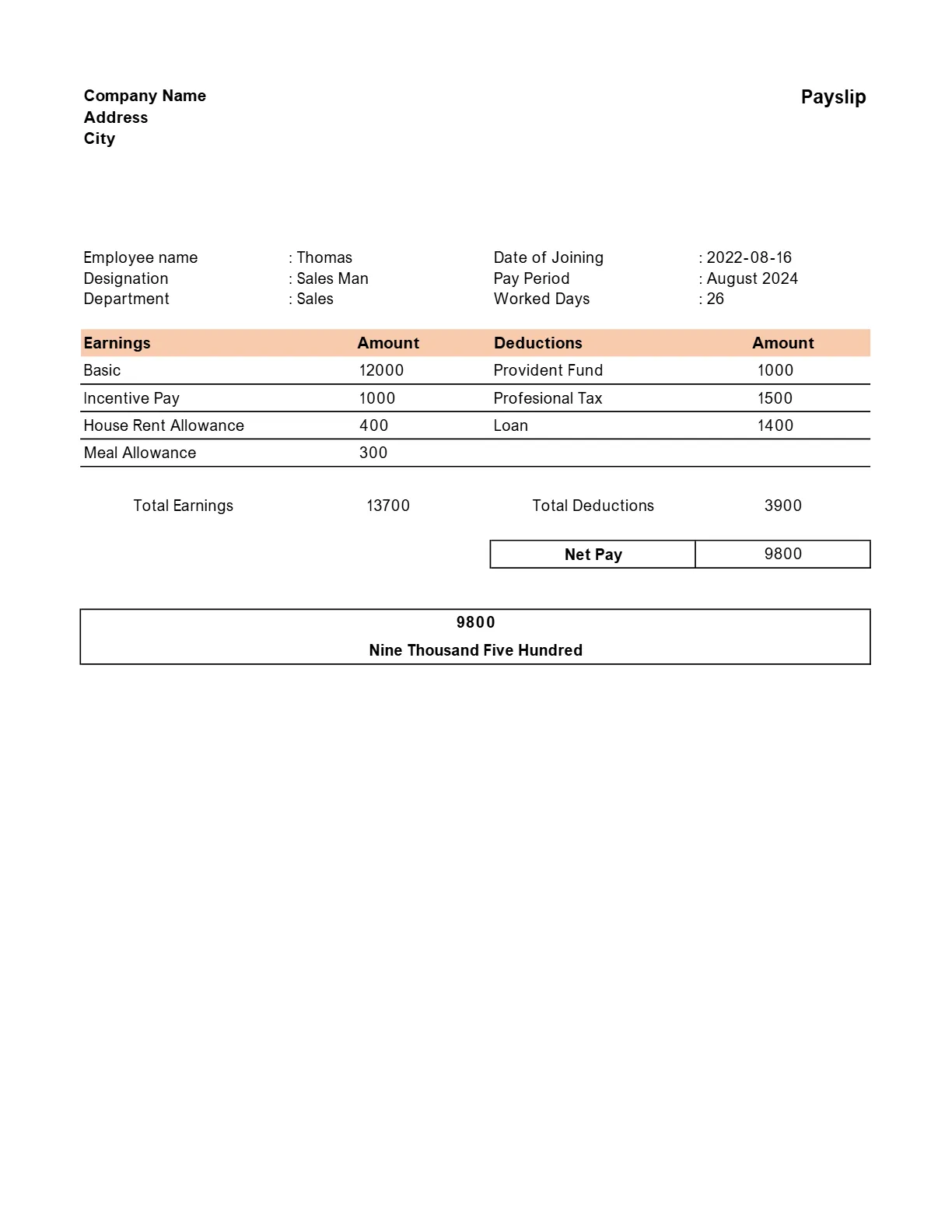 Salary Slip Format