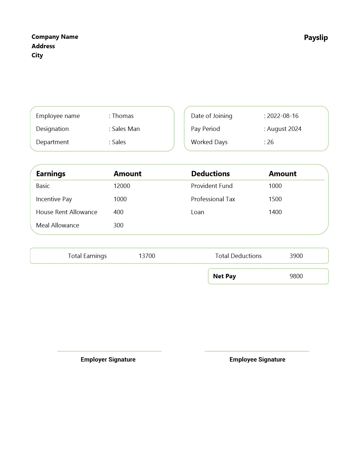 Salary Slip Format
