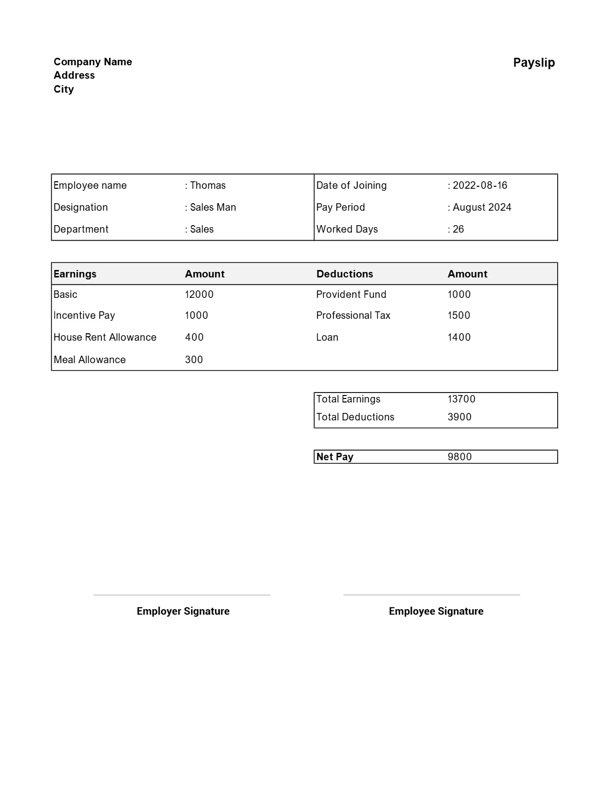Salary Slip Format